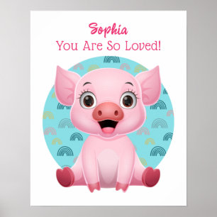 Poster Bébé mignon Pig Art, Nom et message de l'enfant
