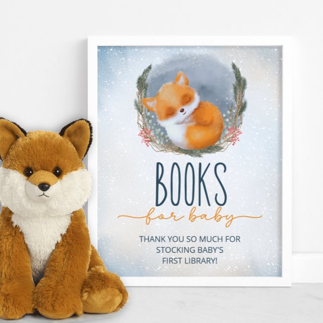 Poster Bébé mignon renard neige livres d'hiver pour bébé (Créateur téléchargé)