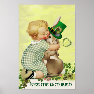 Poster BÉBÉ MIGNON SERRE UN LAPIN Jour de la Saint-Patric