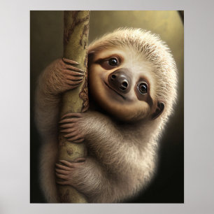 Poster Bébé mignon Sloth Souriant Faune Nature Animal