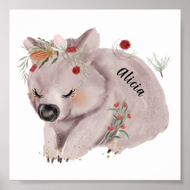 Poster Bébé mignon Wombat Gold Speckle personnalisé (Devant)