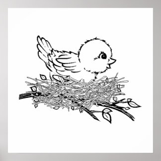 Poster Bébé Oiseau Dans Le Nid