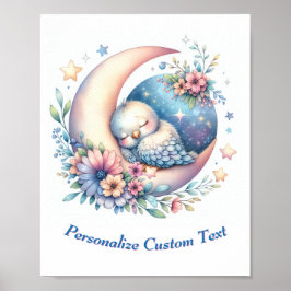 Poster Bébé Oiseau Mignon Personnalisé Endormi sur la Lun