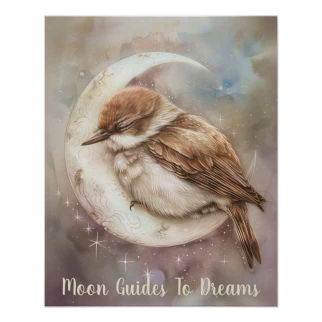 Poster Bébé oiseau rapide dormant sur la Lune (Devant)