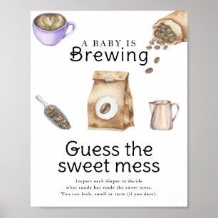 Poster Bébé prépare du café Devine le doux désordre