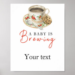 Poster Bébé prépare du café Votre texte baby shower