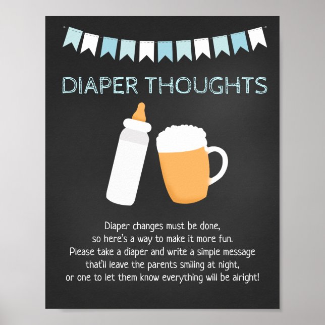 Poster Bébé Q Bière Garçon Baby shower Pensées de couche  (Devant)