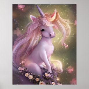 Poster Bébé rose adorable licorne
