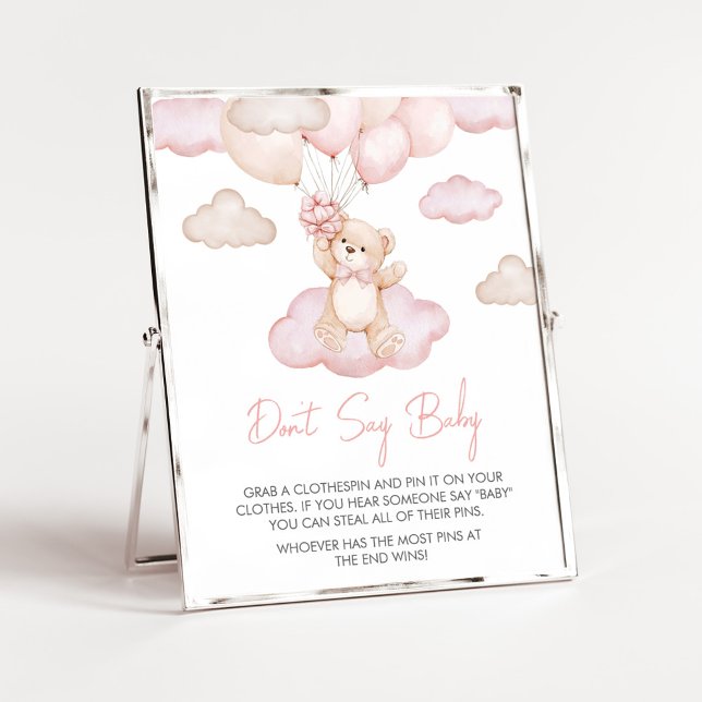 Poster Bébé rose Bear Baby shower de ballon Ne pas dire b (Pink Baby Bear Balloon Baby Shower Don't Say Baby Sign)