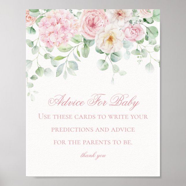Poster Bébé rose floral en fleur Conseils pour le Baby sh (Devant)