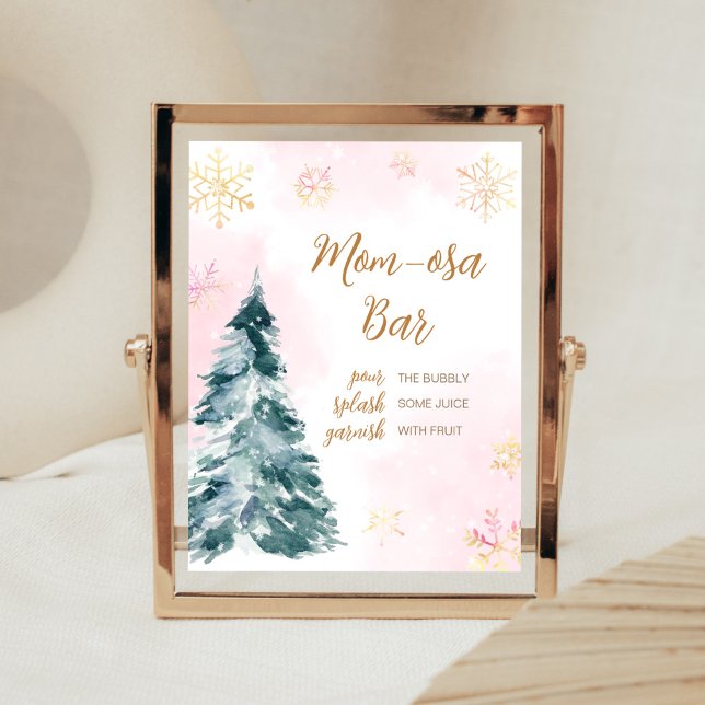 Poster Bébé rose Il fait froid dehors Maman Bar Osa (Pink Gold Winter Cold Outside Baby Shower Mom Osa Bar Sign)