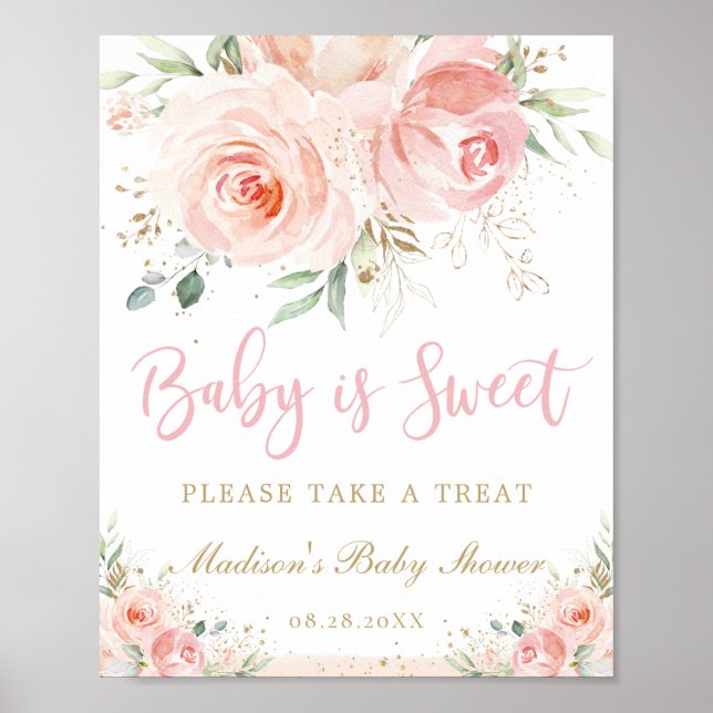 Poster Bébé rose pâle Floral est Baby shower doux (Devant)