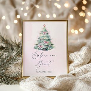Poster Bébé shower de Noël en hiver rose Les bébés sont d