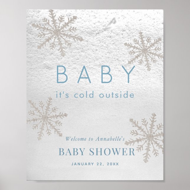Poster Bébé son froid extérieur Snowflake Baby shower ble (Devant)
