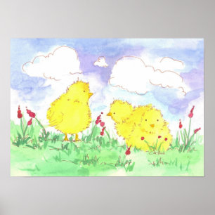 Poster Bébé Spring Chicks Chambre pour enfants Art