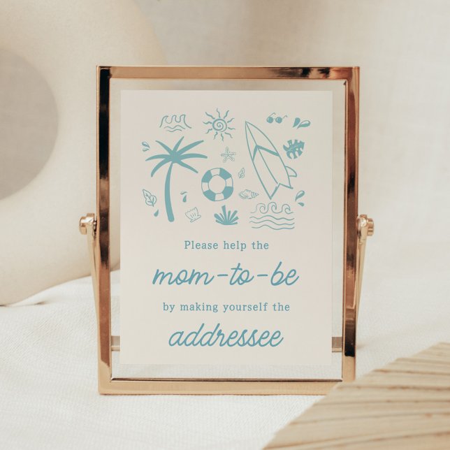 Poster Bébé Surf Bleu à bord Enveloppe Station (Blue Surf Baby on Board Baby Shower Envelope Station Sign)