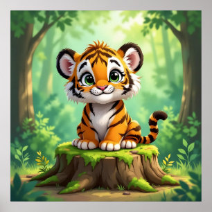 Poster Bébé Tigre Art de nurserie de dessin animé migno
