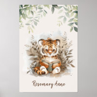 Bébé Tigre Lisant des Livres Nurserie Jungle Anima