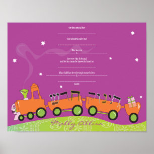 Poster BÉBÉ TRAIN Juif Baby Naming certificat de naissanc