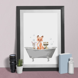 Poster Bébés Animaux Mignons Dans un Bain de Baignoire