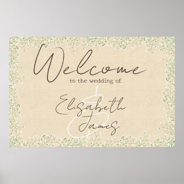 Poster Bébé's Breath Floral Rustic & Boho Mariage Bienven (Devant)