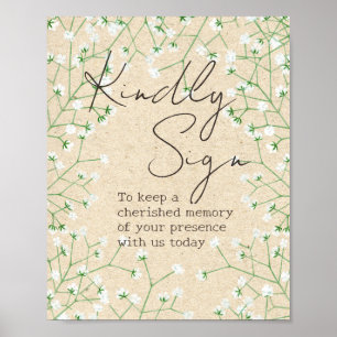 Poster Bébé's Breath Floral Rustic Kindly Signer livre d'