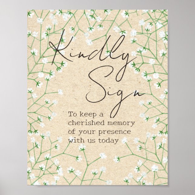 Poster Bébé's Breath Floral Rustic Kindly Signer livre d' (Devant)