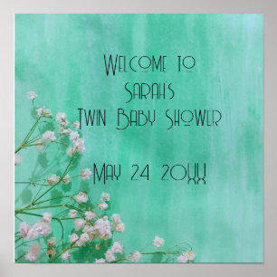 Poster Bébés dans le Baby shower Spring Twins en fleurs
