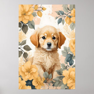 Poster Bébés mignons animaux Golden Retriever Puppy