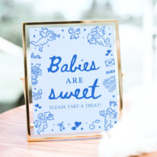 Poster Bébés Mignons Dessinés à la Main en Bleu Sont Mign