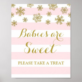 Poster Bébés sont Sweet Sign Pink Stripes Gold Snow