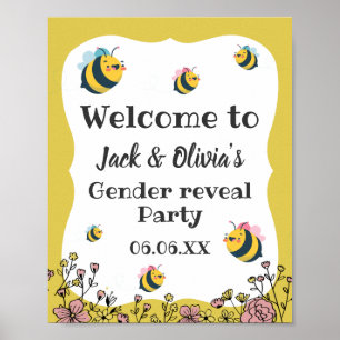 Poster Bee Baby Floral Bumblebee Lui ou elle Révélation d
