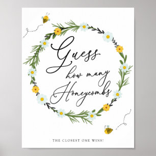 Poster Bee Baby shower Game Devine Combien de Honeycombs
