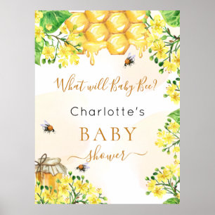 Poster Bee Baby Shower yellow gender reveal party