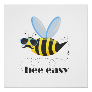 Poster Bee caractère avec mustache lunettes de soleil Bee