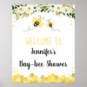 Poster Bee Gold Floral Genre Neutre Baby shower Bienvenue