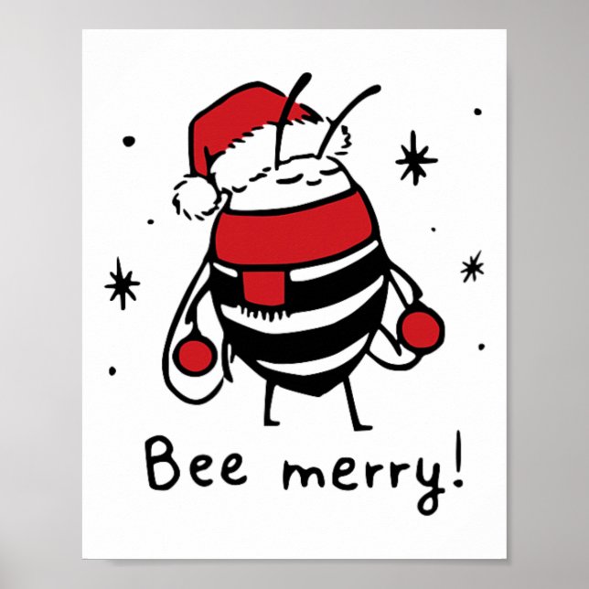 Poster Bee Merry Funny Cadeau de Noël (Devant)