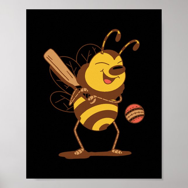Poster Bee Playing Cricket  (Devant)