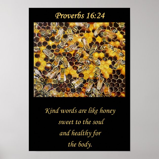 Poster Bee Poster. Kind Words are Like Honey Christian A3 (Devant)