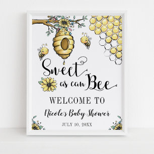 Poster Beehive Florale Miel Sweet Bee Baby shower Bienven