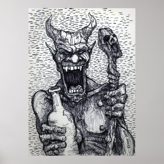 POSTER "BEELZEBUB BIG BAD BOOZIN" (Devant)