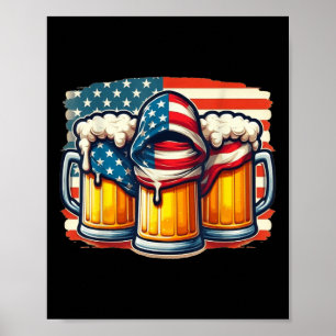 Poster Beer American Drapeau 4 juillet Hommes Femmes Boir