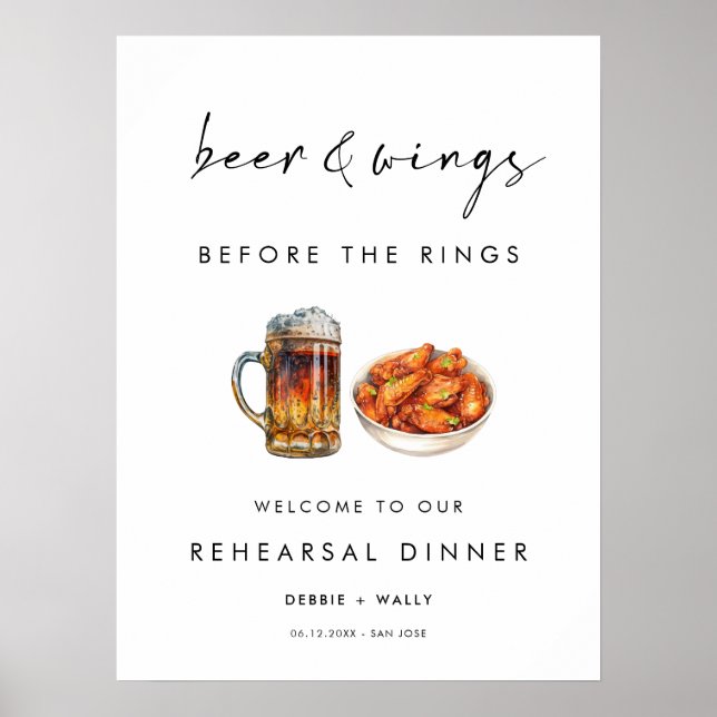 Poster Beer and Wings Before the Rings Rehearsal Dinner (Devant)