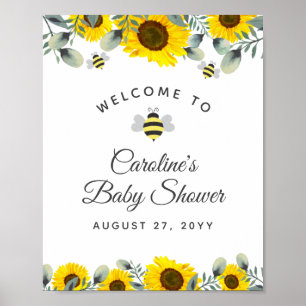 Poster Bees Tournesols Eucalyptus Baby shower Bienvenue