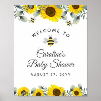 Poster Bees Tournesols Eucalyptus Baby shower Bienvenue