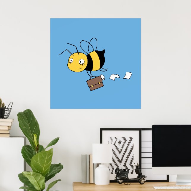 Poster Beezness Bee, Fatigué Stress Bee Holding Porte-doc (Bureau à domicile)