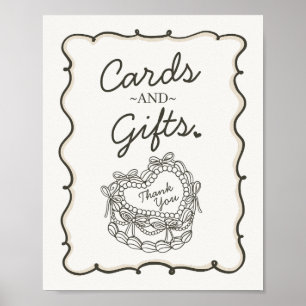 Poster Beige Bow Retro Coquette Cartes de gâteau Cadeaux