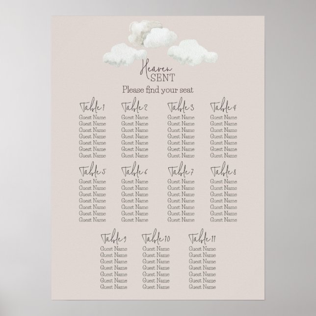 Poster Beige Heaven Sent Gender Reveal Seating Chart (Devant)
