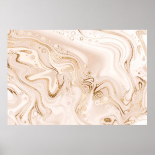 Poster Beige liquid marble with gold glitter splash