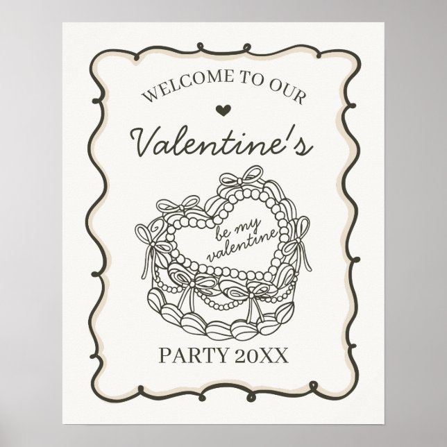 Poster Beige Retro Coquette Cake Valentines Bienvenue (Devant)